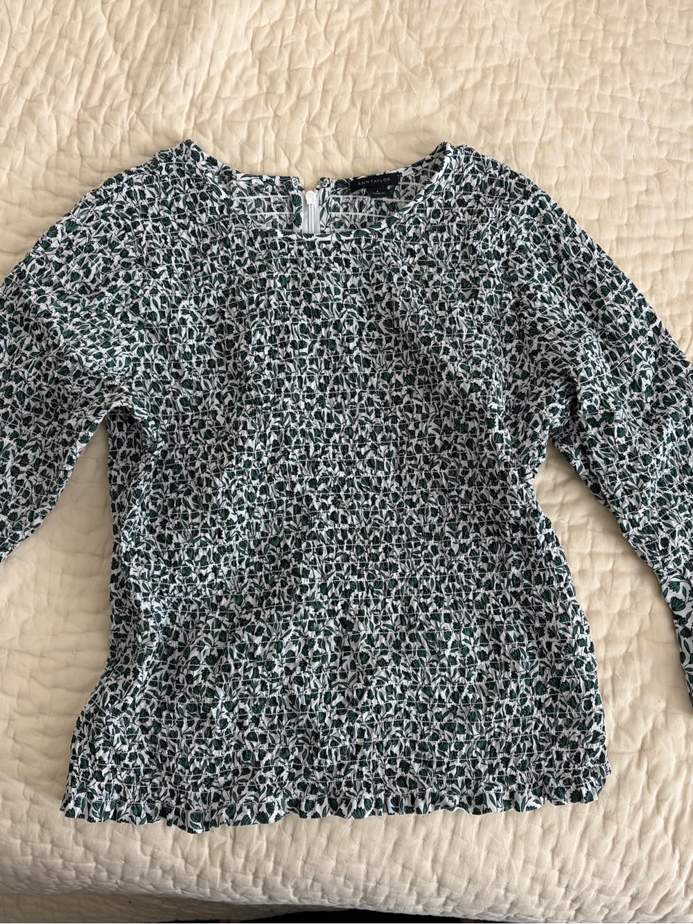 Long-Sleeve Smocked Floral Top Ann taylor